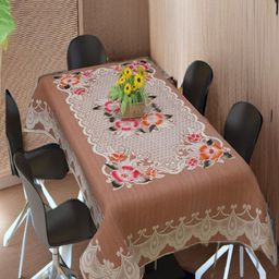 REVEXO Pink & White 4-Seater Floral Printed Table Cover-19