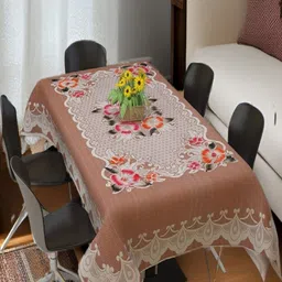 REVEXO Peach-Coloured Floral Printed Rectangle 4-Seater Table Covers-57