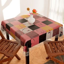 Kuber Industries Pink & Black Checked Waterproof 4-Seater Square Table Cover-picture-25