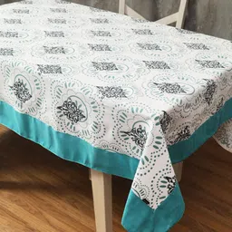 Soumya White Ethnic Motifs Printed Cotton 6-Seater Table Cover-image-69
