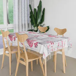 Kuber Industries Grey & Pink Floral 4 Seater Table Cover-28