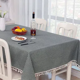 HOUSE OF QUIRK Grey & White Polka Dot Rectangle Cotton Linen Dust-Proof Table Cover-19