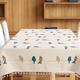 URBAN SPACE Off-White Printed Pure Cotton 4-Seater Table Cover-16