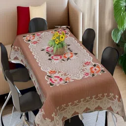 REVEXO Peach-Coloured & White Floral Printed Rectangle 4-Seater Table Covers-25