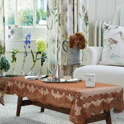 Aura Brown Floral 2-Seater Rectangular Table Cover With Textured details-9