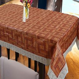 REVEXO Brown & White Geometric Printed 4-Seater Rectangle Shaped Table Cover-74
