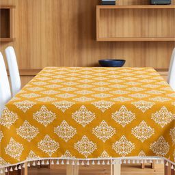 URBAN SPACE Mustard-Yellow & White Ethnic Motifs Printed Pure Cotton 6-Seater Table Cover-45
