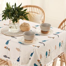URBAN SPACE Off White Printed Pure Cotton Square Table Cover-50