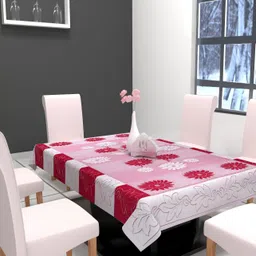 Aura Pink & White Floral 6-Seater Rectangular Table Cover-37