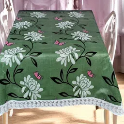 REVEXO Green & White Floral Printed Waterproof Rectangle 4-Seater Table Cover-4