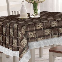 Aura Brown & White Floral 5 Seater Rectangle Table Cover-16