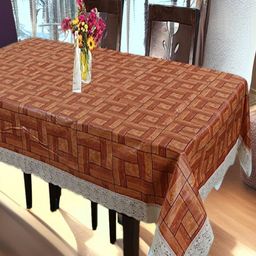 REVEXO Brown & White Geometric Printed 4-Seater Rectangle Shaped Table Cover-73