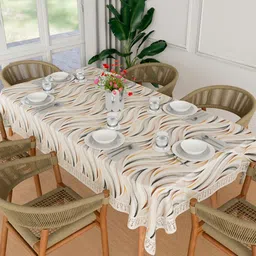 Kuber Industries Cream Printed Waterproof Rectangle Table Cover-image-6