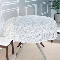 Dakshya Industries White Floral Round 8 Seater Table Cover-19