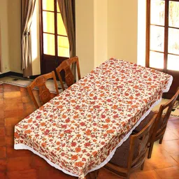 Aura Beige & Maroon Floral Printed Rectangle Table Cover-4