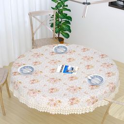 TANLOOMS White & Peach Floral Cotton Textured Round 2-Seater Table Cover-15
