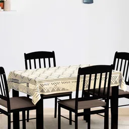 WEAVERS VILLA Beige Self-Designed Cotton 4-Seater Table Cloth-36