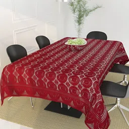 BIGGER FISH Maroon Printed Cotton 6-Seater Table Cover-12