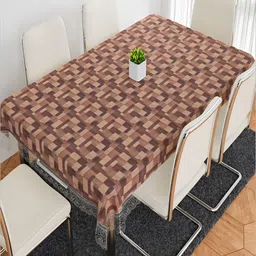 Kuber Industries Brown & White Printed Anti-Skid 6-Seater Table Cover-image-72