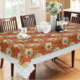 Dakshya Industries Orange Floral Digital Printed 6 Seater Table Cover-40