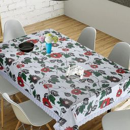 Aura Grey & White Floral 5Seater Table Cover-45