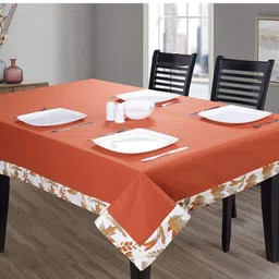 SHADES of LIFE Brown Printed Border 6 Seater Cotton Table Cover-image-36