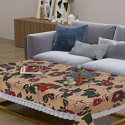 Dakshya Industries Beige & Red Floral Printed 4 Seater Table Covers-3