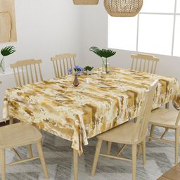 EverHOME Yellow & Brown Abstract Printed Cotton 6 Seater Table Cover-19