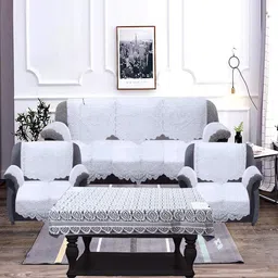 Kuber Industries 17 Pcs White Cotton Sofa Cover-28