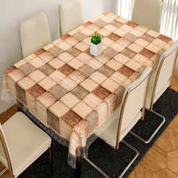 Kuber Industries Brown & Cream Printed Anti-Skid 6-Seater Table Cover-34
