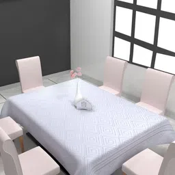 Aura White Geometric Printed 6-Seater Table Cover-image-71