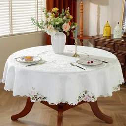 MONKDECOR White Floral Round 4-Seater Table Cover with Embroidered details-image-41