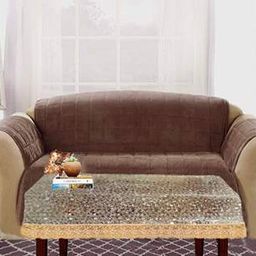 Dakshya Industries Transparent & Gold Toned Printed 4-Seater Center Table Cover-45