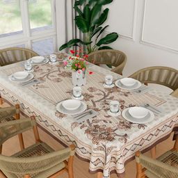 Kuber Industries Cream Floral Embroidered Anti Skid Cotton Rectangle Table Cover-image-14