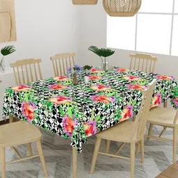 EverHOME Green & Red Floral Printed Cotton 6 Seater Table Cover-1