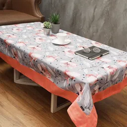 Soumya Grey & Orange Floral Printed Rectangle Cotton Table Cover-30
