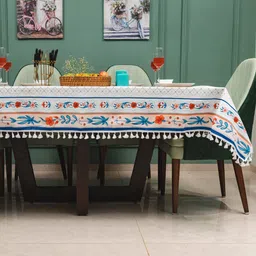 URBAN SPACE Peach & White Floral Printed Pure Cotton 4-Seater Table Cover-29
