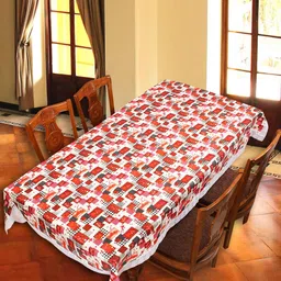 Aura White & Red Printed 6-Seater Rectangular Table Cover-5