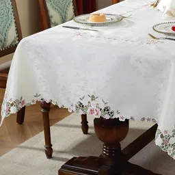TANLOOMS White Floral Embroidered 2-Seater Rectangle Table Cover-image-14