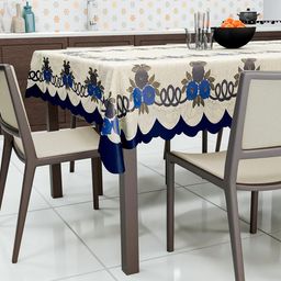 Kuber Industries Cream-Colored & Blue Printed 6 Seater Cotton Waterproof Table Cover-12
