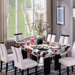 Aura Grey & White Floral 5 Seater Rectangle Table Cover-picture-38