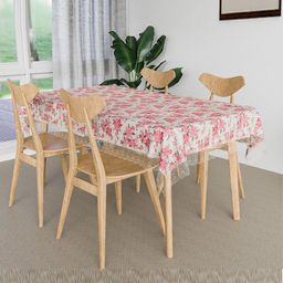 Kuber Industries Cream & Pink Floral Printed 4-seater Table Cover-20