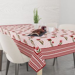 Astitva Cream-Coloured Floral Anti-Slip Cotton 6-Seater Table Cover-8