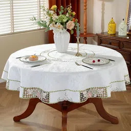 MONKDECOR White Floral Round 6-Seater Table Cover with Embroidered details-image-50