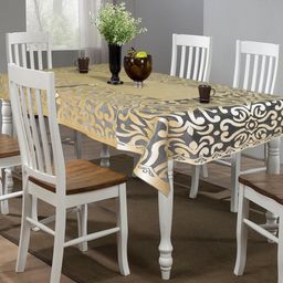 Kuber Industries Golden Self-Design 6-Seater Cotton Rectangular Table Cover-50