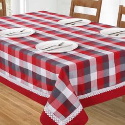SHADES of LIFE Red & White Checked Cotton 6-Seater Table Cover-31