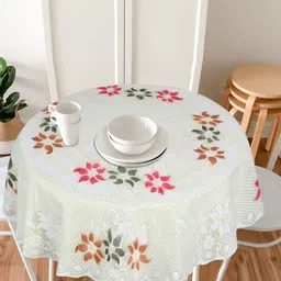 LooMantha Sea Green & White Floral Cotton Round 4-Seater Table Cover-32