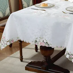 TANLOOMS White Floral Embroidered 2-Seater Rectangle Table Cover-image-77