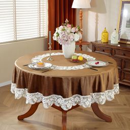 MONKDECOR Brown Floral Anti-Skid 6-Seater Velvet Table Cover with Embroidered details-image-26