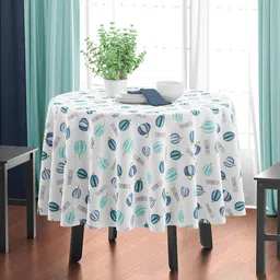 HOME COLORS.IN Blue & White Printed Pure Cotton 4 Seater Table Cover-23